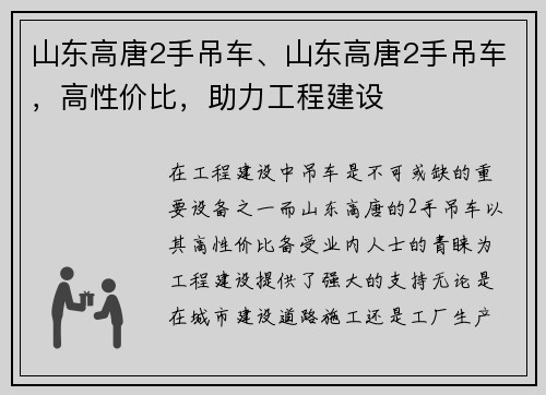山东高唐2手吊车、山东高唐2手吊车，高性价比，助力工程建设