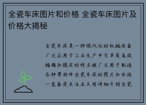 全瓷车床图片和价格 全瓷车床图片及价格大揭秘