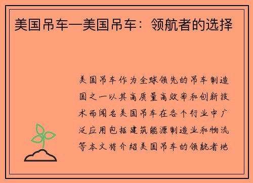 美国吊车—美国吊车：领航者的选择